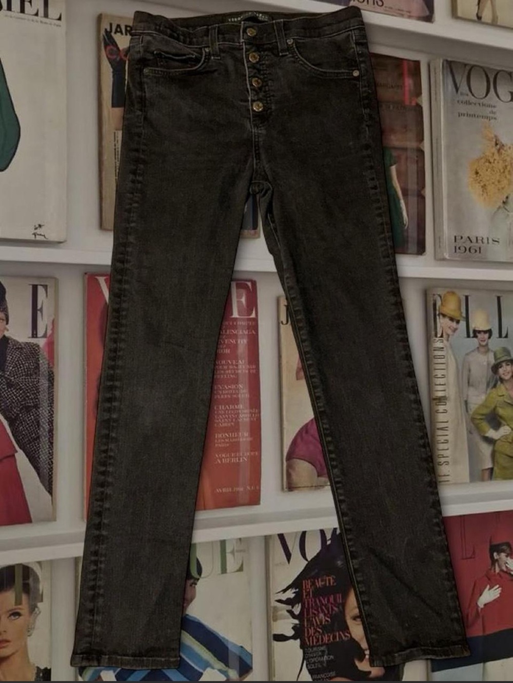 Veronica Beard Jeans “Debbie”  black High Waisted Button Fly 10” skinny jeans